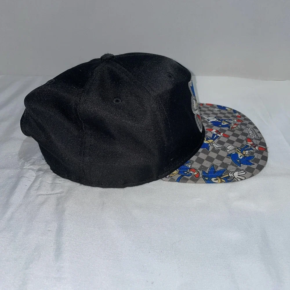 Sonic the Hedgehog Youth Snapback Hat Black Checkered‎ Brim SEGA Boys Cap OSFM
